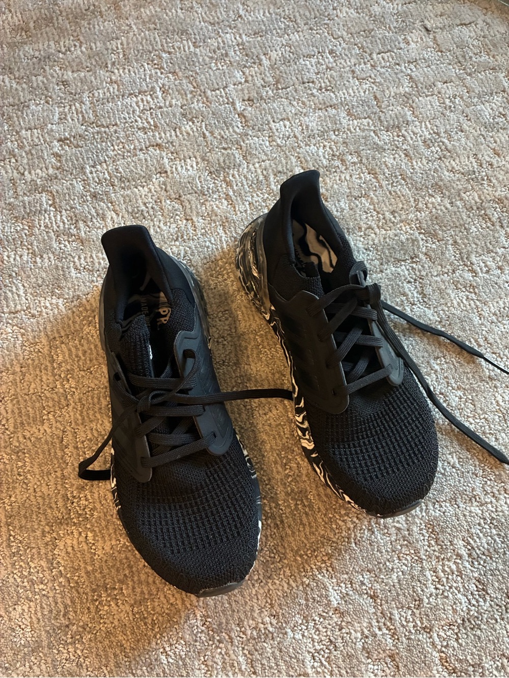 adidas ultra boost Women's Black Knit Sneakers with Black/White Marbled Sole